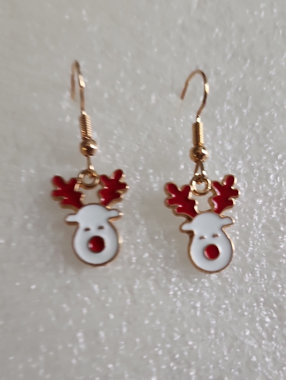 Hand Crafted Red and White Reindeer Earrings